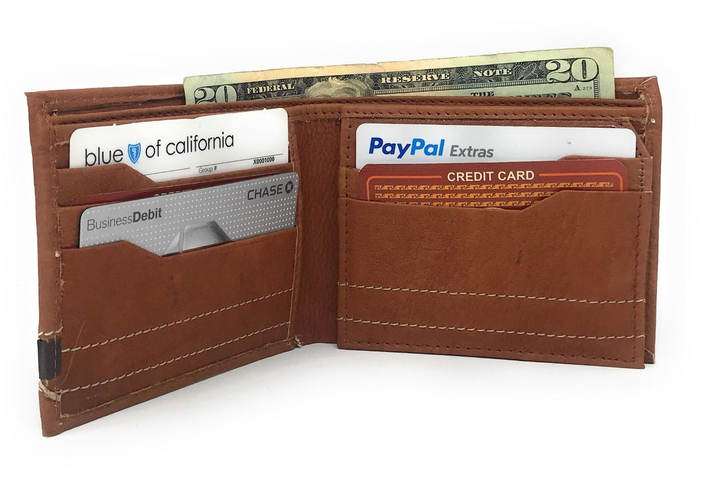 Casaba Genuine Leather Bifold Wallets Cash Slots ID Coin Key Pocket Mens Womens-Tan with Brown Trim-
