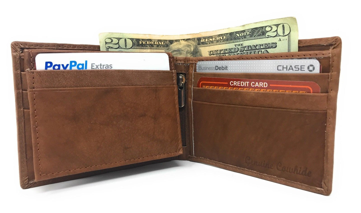 Casaba Genuine Leather Bifold Wallets Cash Slots ID Coin Key Pocket Mens Womens-Black (Double ID)-