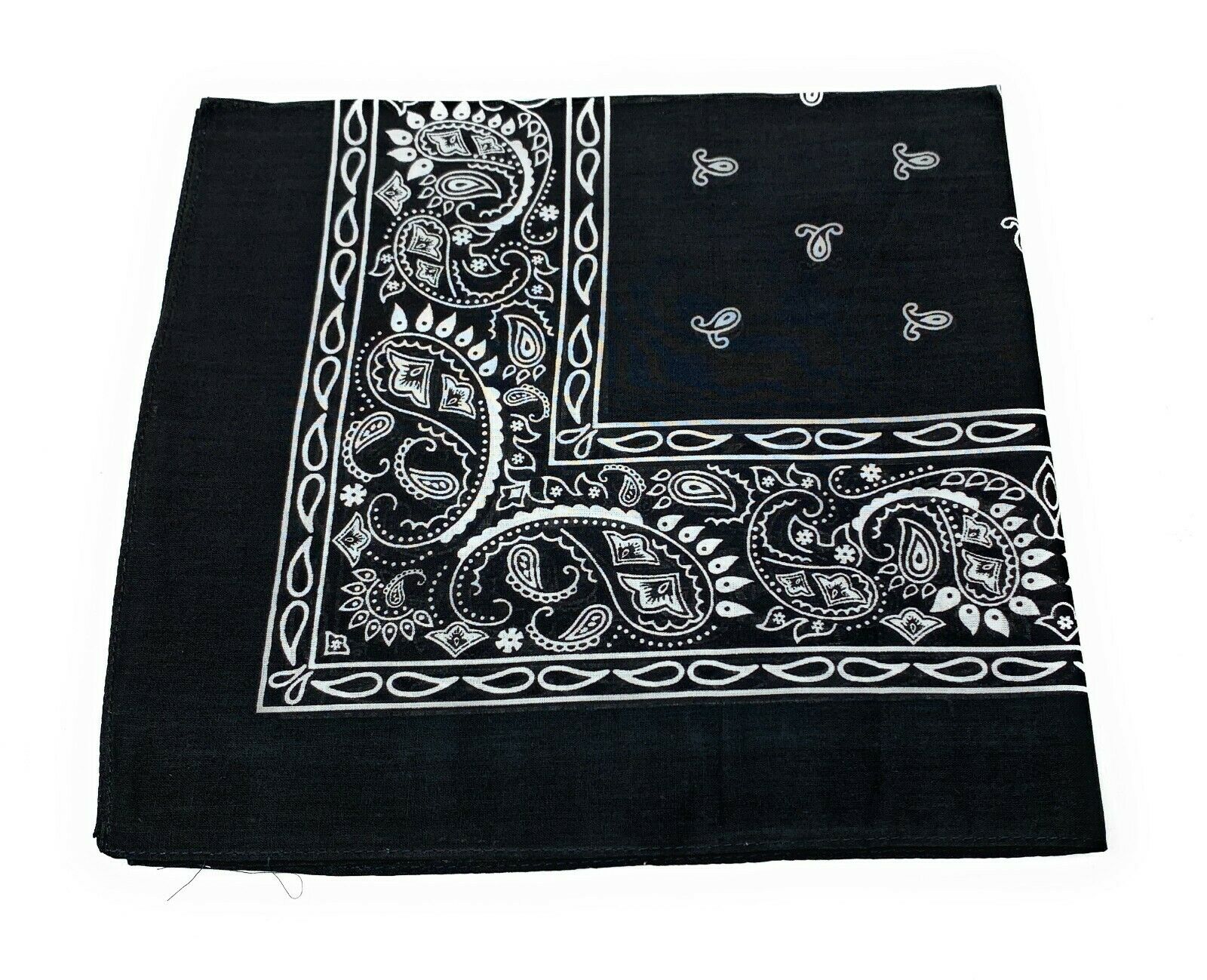 1 Dozen Paisley Printed Bandanas 100% Cotton Cloth Scarf Wrap Washable-Black-