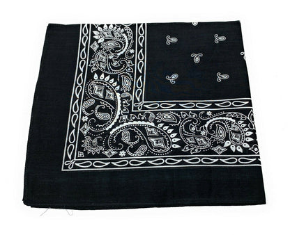 1 Dozen Paisley Printed Bandanas 100% Cotton Cloth Scarf Wrap Washable-Black-