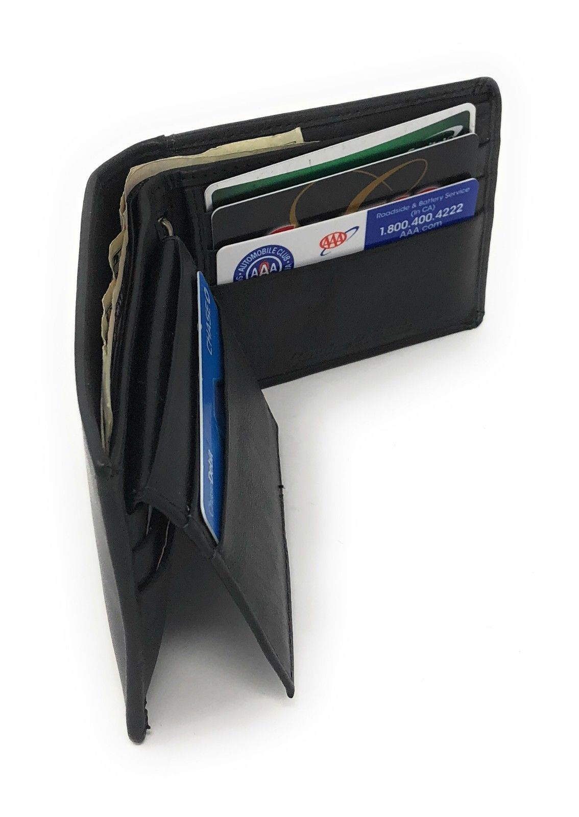 Casaba Genuine Leather Bifold Wallets Cash Slots ID Coin Key Pocket Mens Womens-Black (Double ID)-