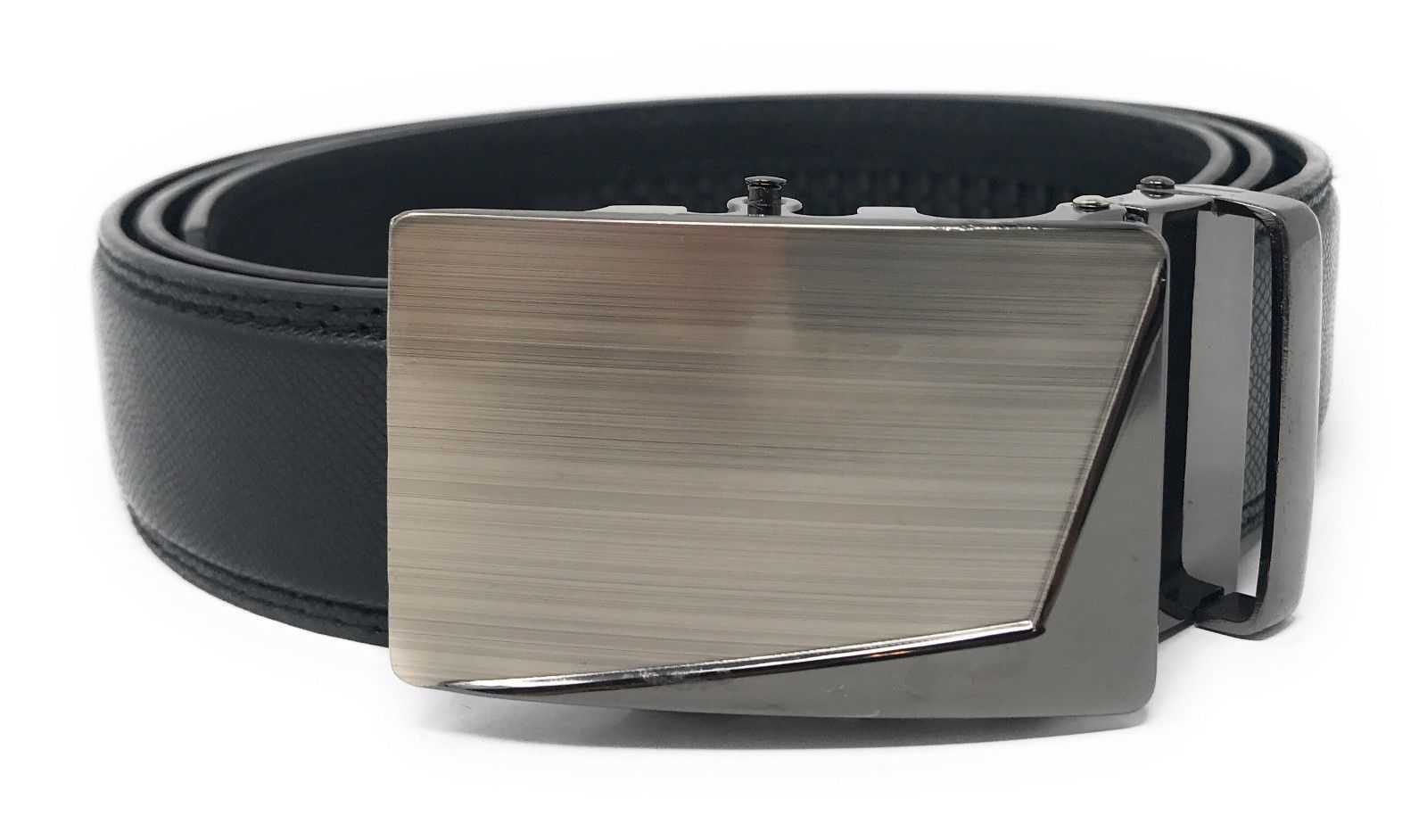Leather Mens Ratchet Belt Sliding Adjustable Automatic Buckle Cut to Size-Black Diamond-
