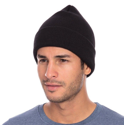 1 Dozen Casaba Warm Winter Beanies Hats Caps Men Women Toboggan Cuffed Knit Ski-Black-