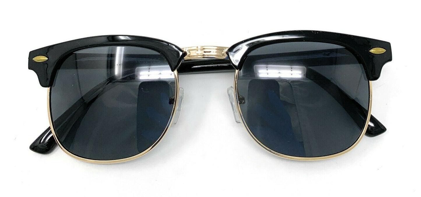 Classic Club Sunglasses Black Lens Black Gold Tortoise Mens Womens UV Protection-Black/Silver (RAY 125)-