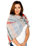 Casaba Womens Warm Winter Scarves Scarf Wraps Shawls Blankets Triangle Plaid-Pink-Rustic-Stripes-