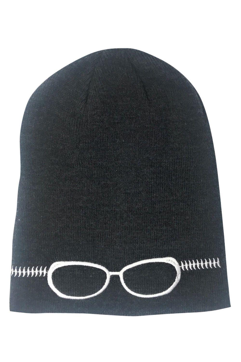 Casaba Warm Winter Beanies Glasses Embroidery Toboggans Caps Hats for Men Women-Black-