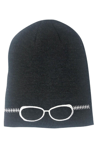 Casaba Warm Winter Beanies Glasses Embroidery Toboggans Caps Hats for Men Women-Black-