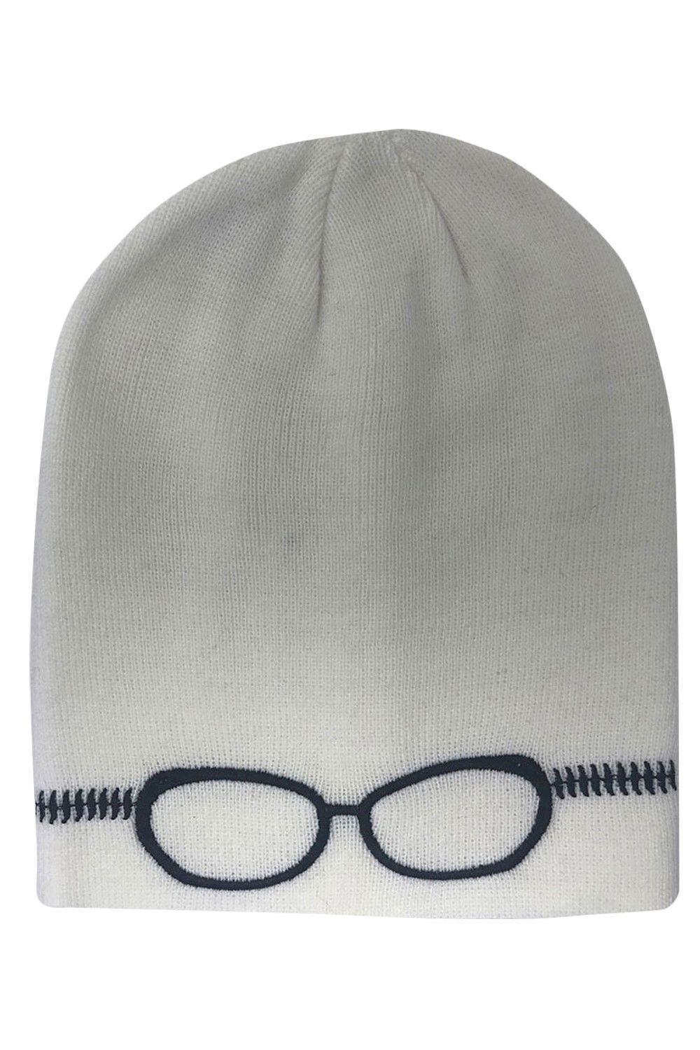 Casaba Warm Winter Beanies Glasses Embroidery Toboggans Caps Hats for Men Women-Black-