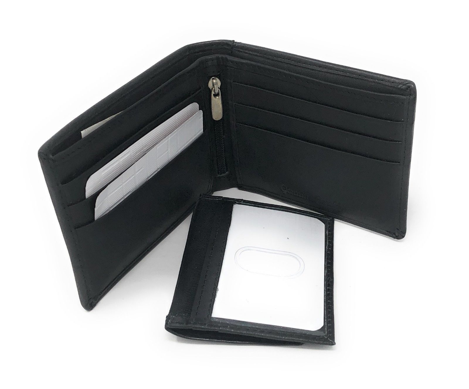 Casaba Genuine Leather Bifold Wallets Cash Slots ID Coin Key Pocket Mens Womens-Black (Double ID)-