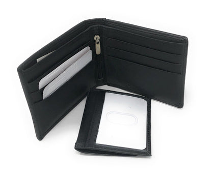 Casaba Genuine Leather Bifold Wallets Cash Slots ID Coin Key Pocket Mens Womens-Black (Double ID)-