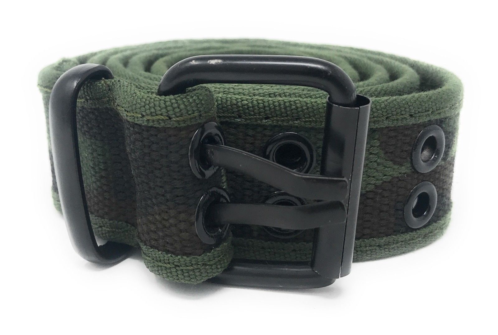 Casaba Canvas Belts Double Row 2 Holes Grommet Fabric Military Mens Women Unisex-Black-Small (30"- 32")-