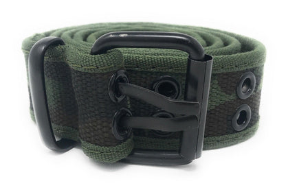 Casaba Canvas Belts Double Row 2 Holes Grommet Fabric Military Mens Women Unisex-Black-Small (30"- 32")-