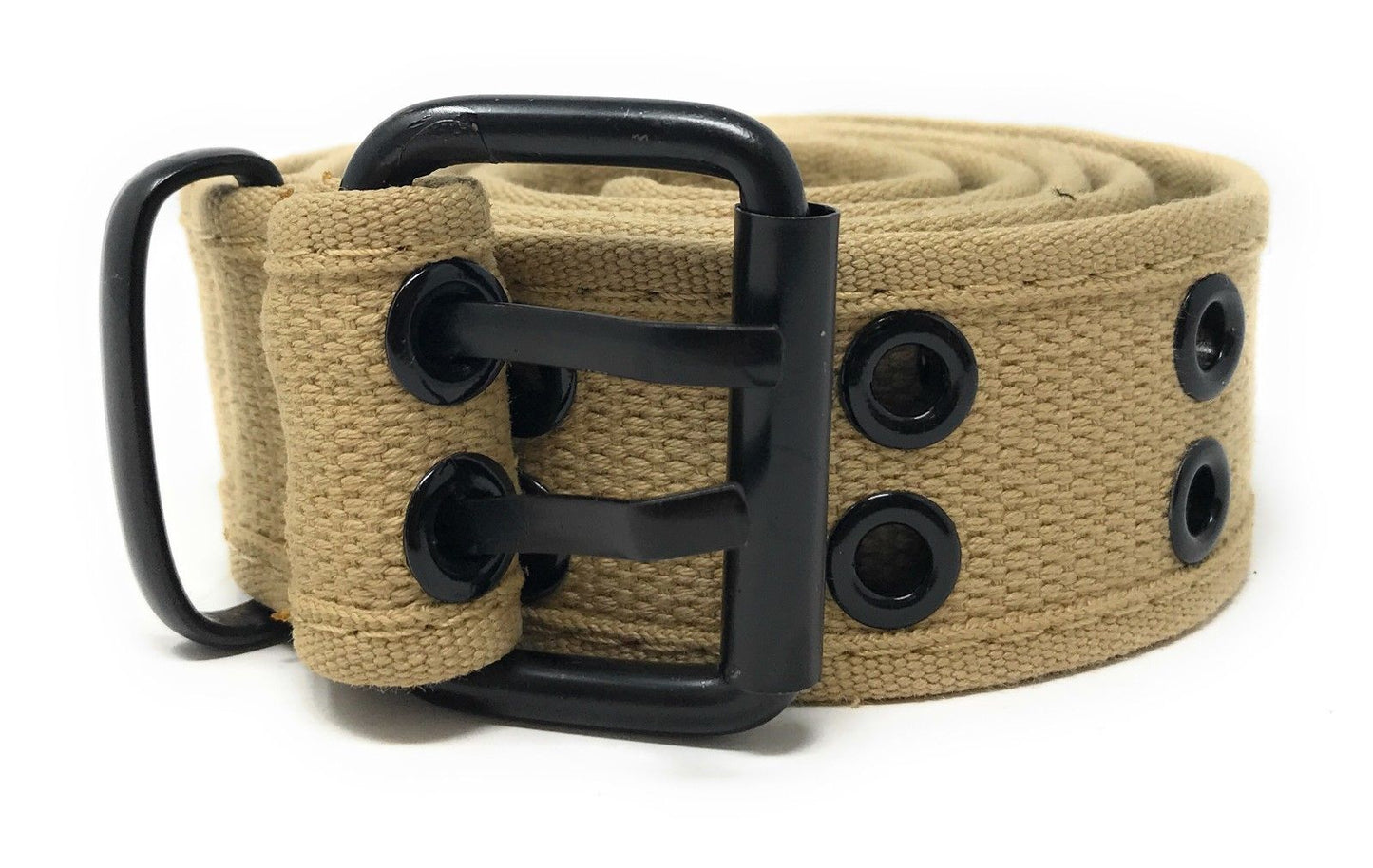 Casaba Canvas Belts Double Row 2 Holes Grommet Fabric Military Mens Women Unisex-Black-Small (30"- 32")-