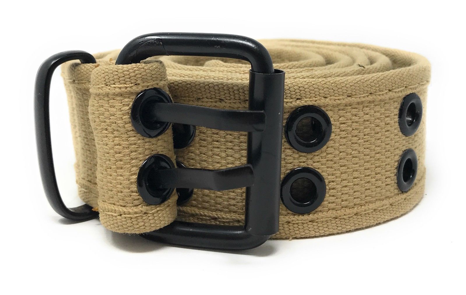 Casaba Canvas Belts Double Row 2 Holes Grommet Fabric Military Mens Women Unisex-Black-Small (30"- 32")-