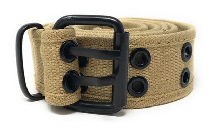 Casaba Canvas Belts Double Row 2 Holes Grommet Fabric Military Mens Women Unisex-Black-Small (30"- 32")-