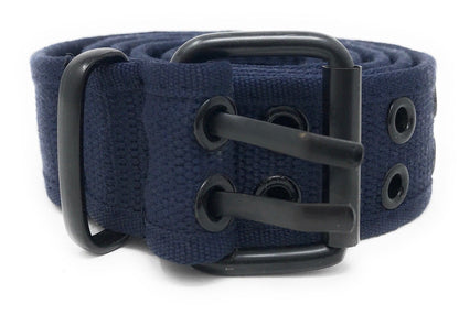Casaba Canvas Belts Double Row 2 Holes Grommet Fabric Military Mens Women Unisex-Black-Small (30"- 32")-