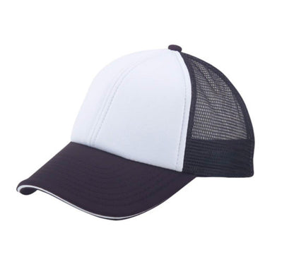 6 Panel Mesh With Sandwich Bill Solid Two Tone Baseball Caps Hats Unisex-Black/White-