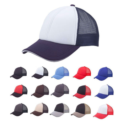 6 Panel Mesh With Sandwich Bill Solid Two Tone Baseball Caps Hats Unisex-Hot Pink-