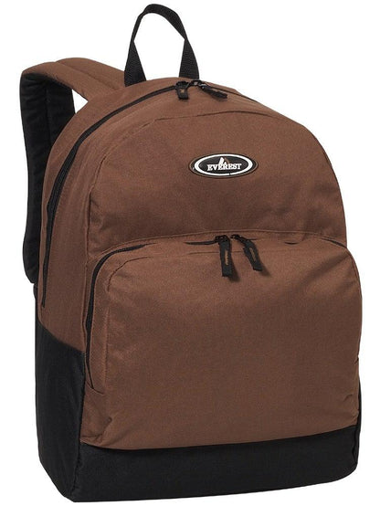 Everest Backpack Book Bag - Back to School Classic Two-Tone with Front Organizer-Brown/Black-