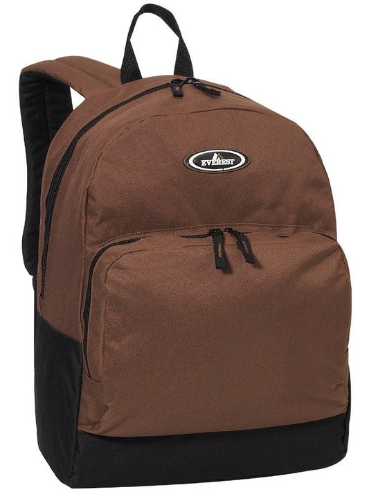 Everest Backpack Book Bag - Back to School Classic Two-Tone with Front Organizer-Brown/Black-