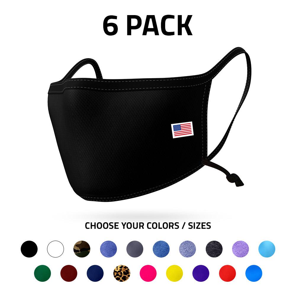 Face Masks Packs Adjustable Reusable Double Layer Washable Made in USA Wholesale Bulk-6 PACK-