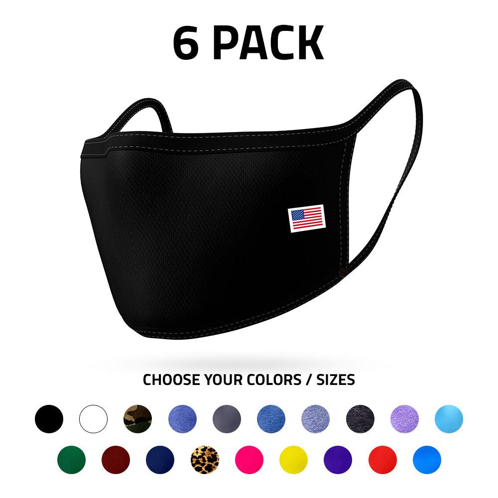 Face Masks Packs Reusable Double Layer Washable Made in USA Wholesale Bulk-6 PACK-
