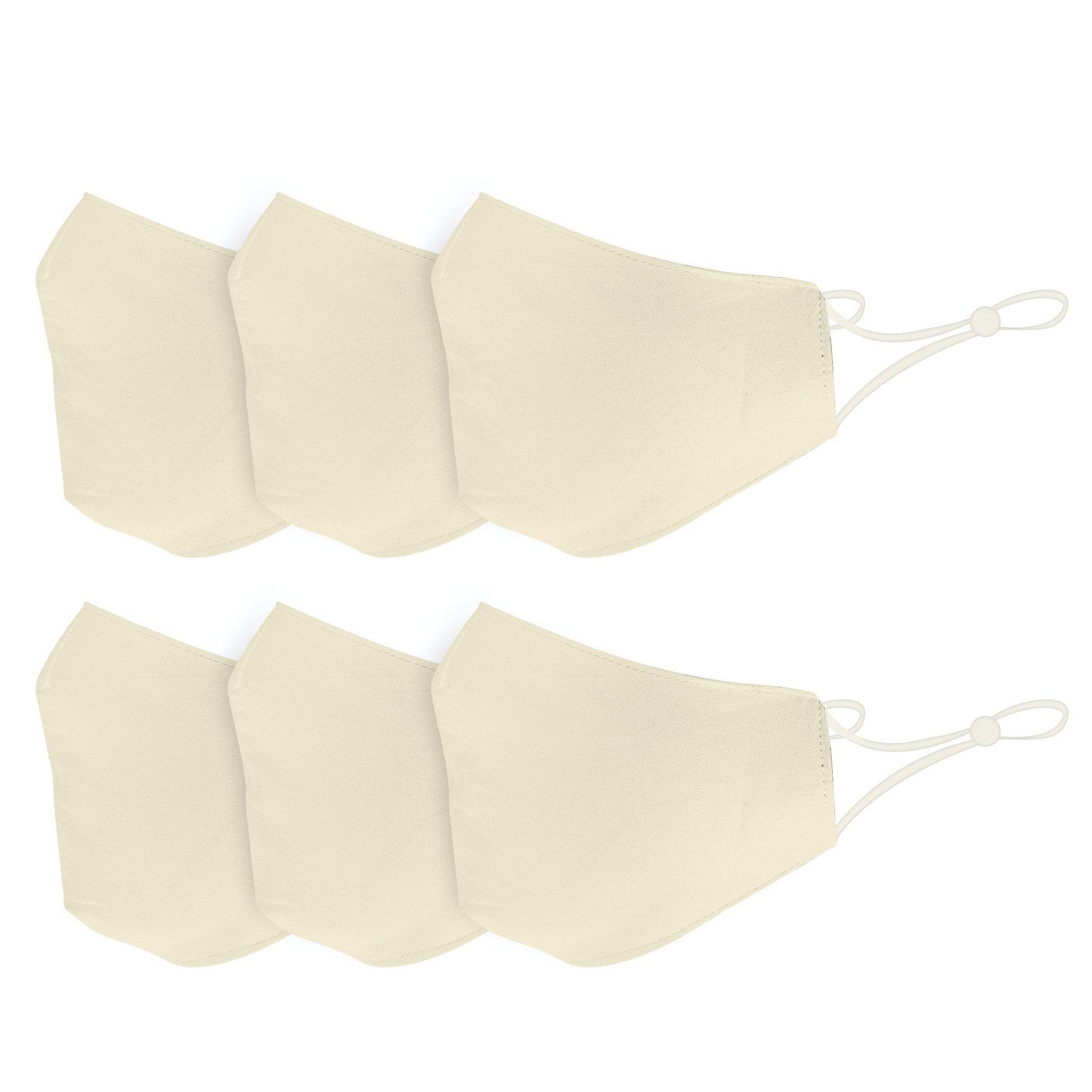 Cotton Face Mask Cloth Masks for Mouth Nose Washable Reusable Double Layer Covering Adjustable Ear Pack Lot-Ivory-6 Pack-