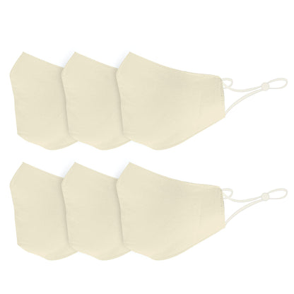 Cotton Face Mask Cloth Masks for Mouth Nose Washable Reusable Double Layer Covering Adjustable Ear Pack Lot-Ivory-6 Pack-