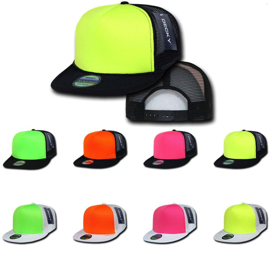 80 Lot Decky Foam Mesh Flat Bill Neon Trucker Hats Hat Cap Two Tone Wholesale-