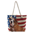 Empire Cove Designer Printed Cotton Canvas Tote Bags Reusable Beach Shopping-USA Flag Dog-
