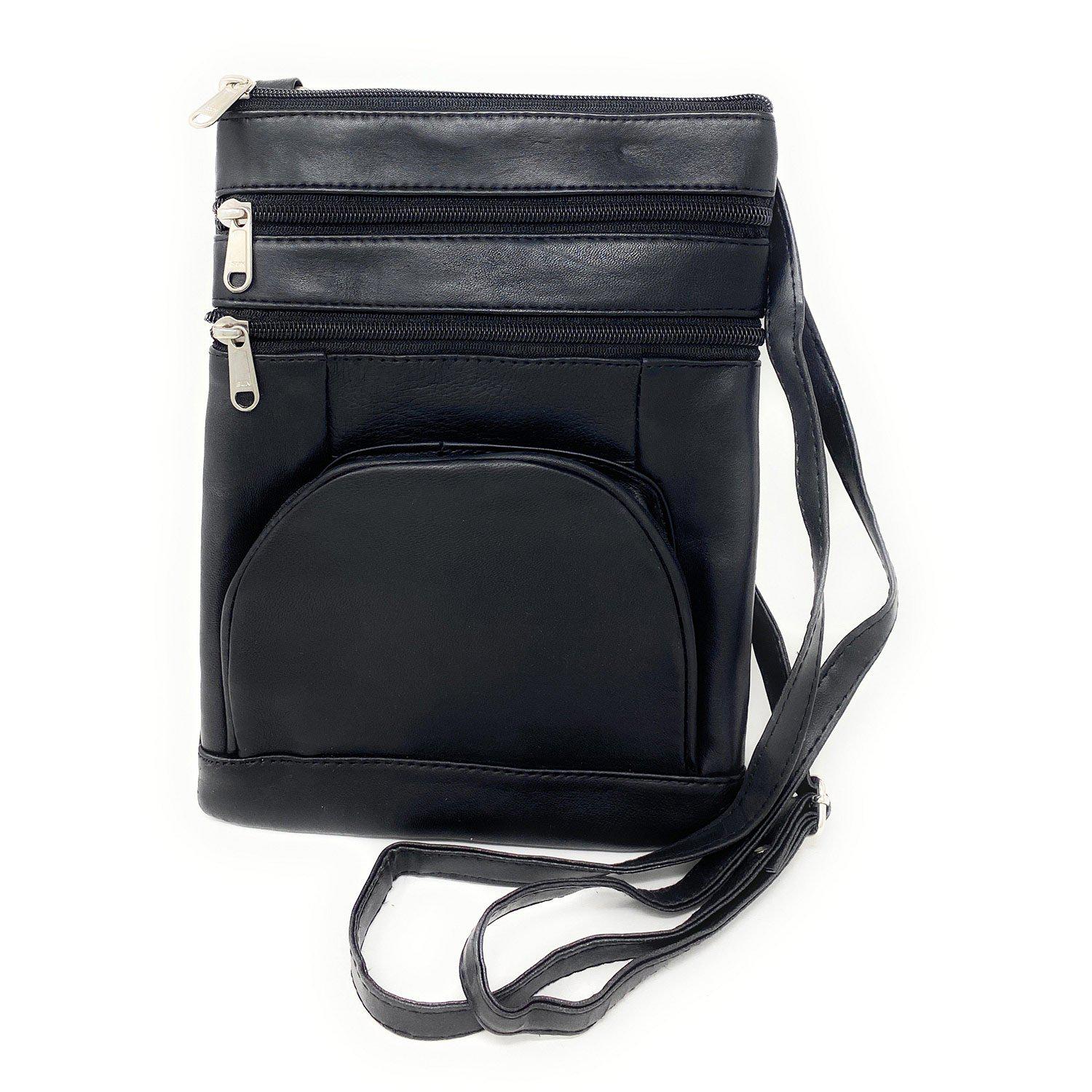 Casaba Womens Genuine Leather Crossbody Purse Shoulder Messenger Bag Organizer-Black-