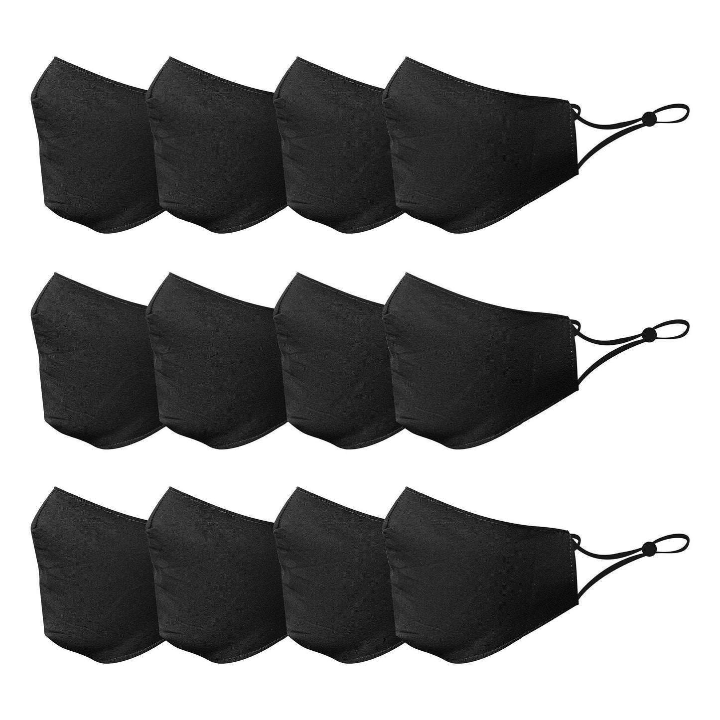 Cotton Face Mask Cloth Masks for Mouth Nose Washable Reusable Double Layer Covering Adjustable Ear Pack Lot-Black-12 Pack-