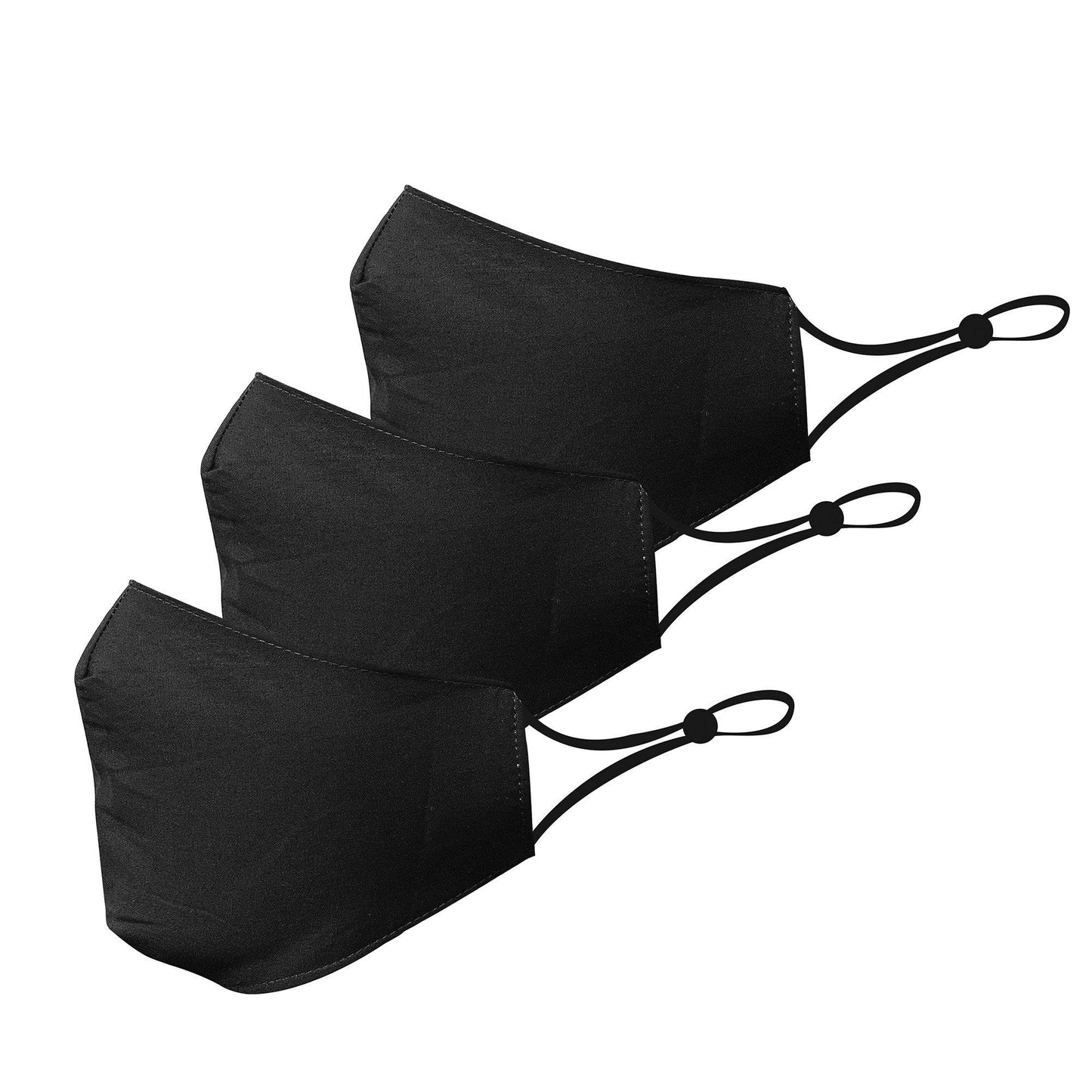 Cotton Face Mask Cloth Masks for Mouth Nose Washable Reusable Double Layer Covering Adjustable Ear Pack Lot-Black-3 Pack-