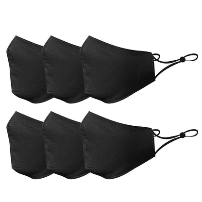 Cotton Face Mask Cloth Masks for Mouth Nose Washable Reusable Double Layer Covering Adjustable Ear Pack Lot-Black-6 Pack-