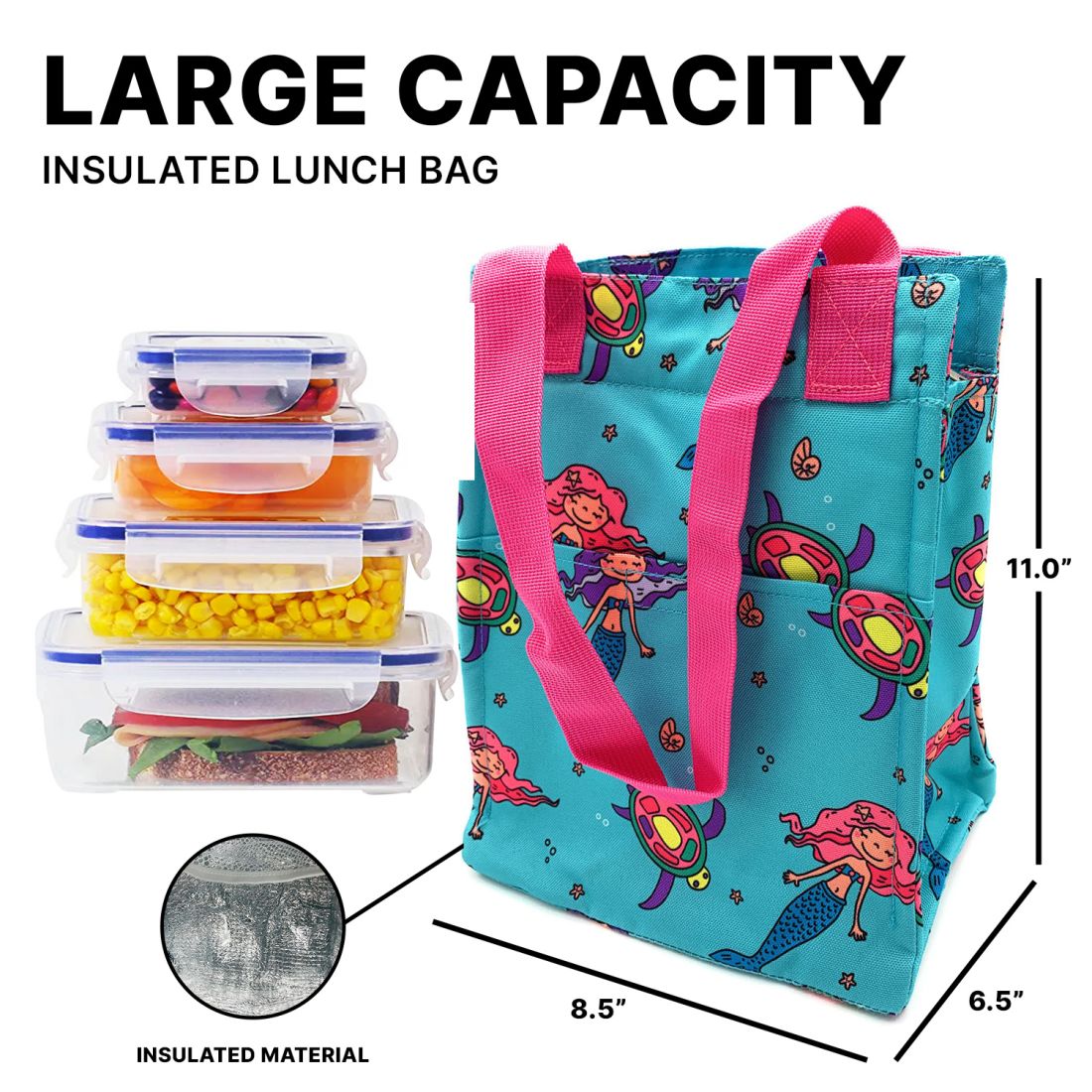 Empire Cove Insulated Lunch Bag Girls Kids Adults Cooler Food Tote Picnic Travel-Unicorn-