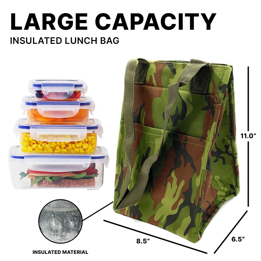 Empire Cove Insulated Lunch Bag Kids Adults Cooler Food Tote Picnic Travel Camo-