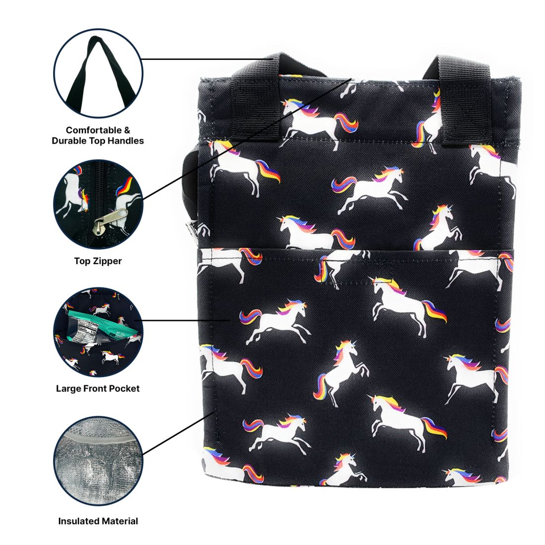 Empire Cove Insulated Lunch Bag Girls Kids Adults Cooler Food Tote Picnic Travel-Unicorn-