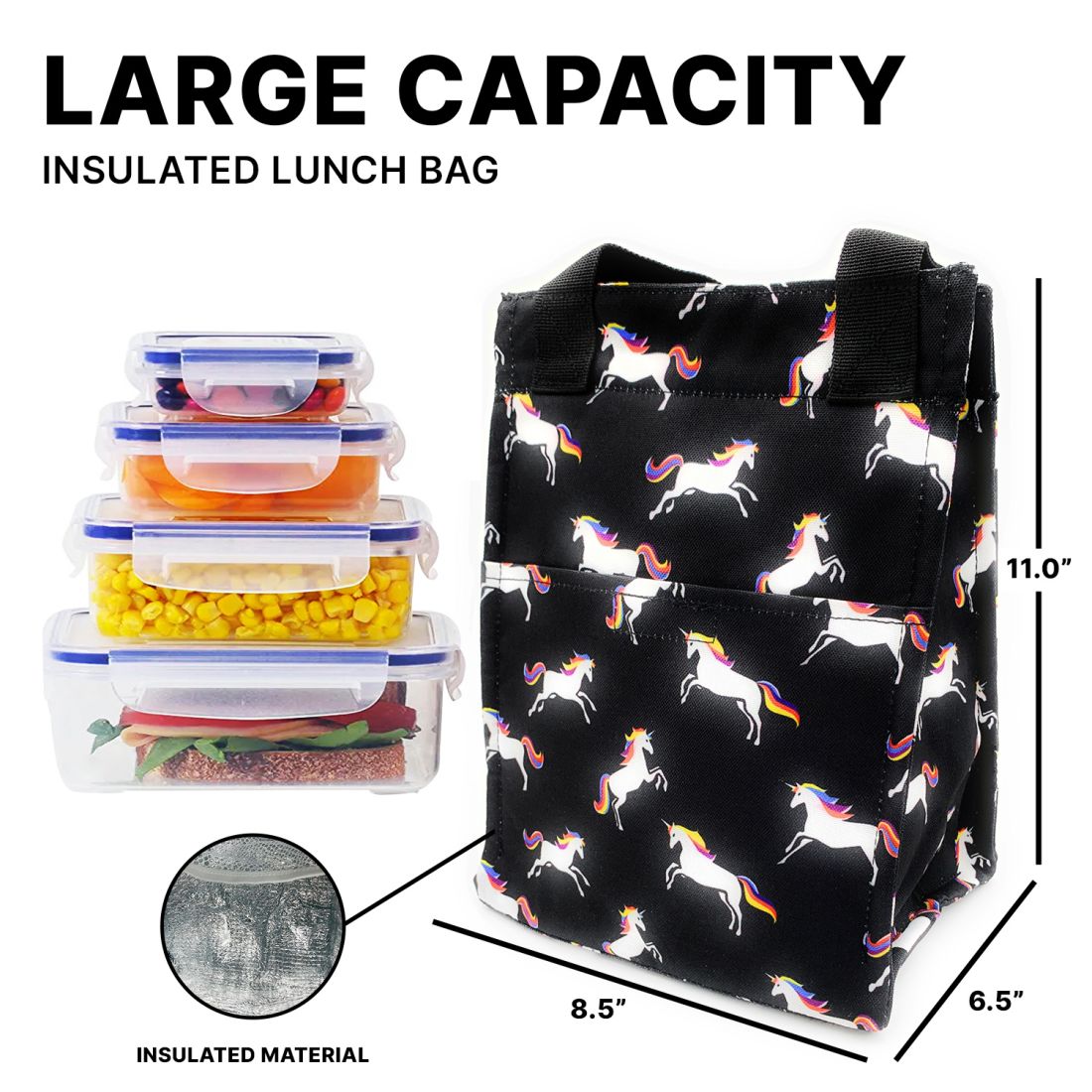 Empire Cove Insulated Lunch Bag Girls Kids Adults Cooler Food Tote Picnic Travel-Unicorn-