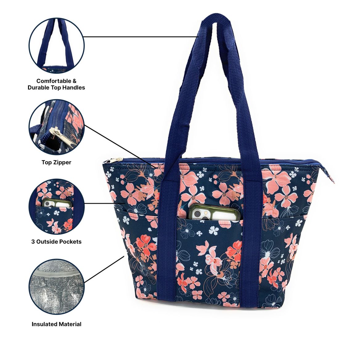Empire Cove Insulated Lunch Bag Cooler Picnic Travel Food Tote Carry Bag-Floral-