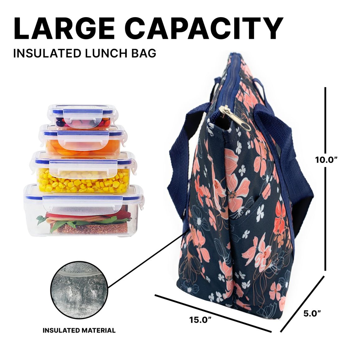 Empire Cove Insulated Lunch Bag Cooler Picnic Travel Food Tote Carry Bag-Floral-