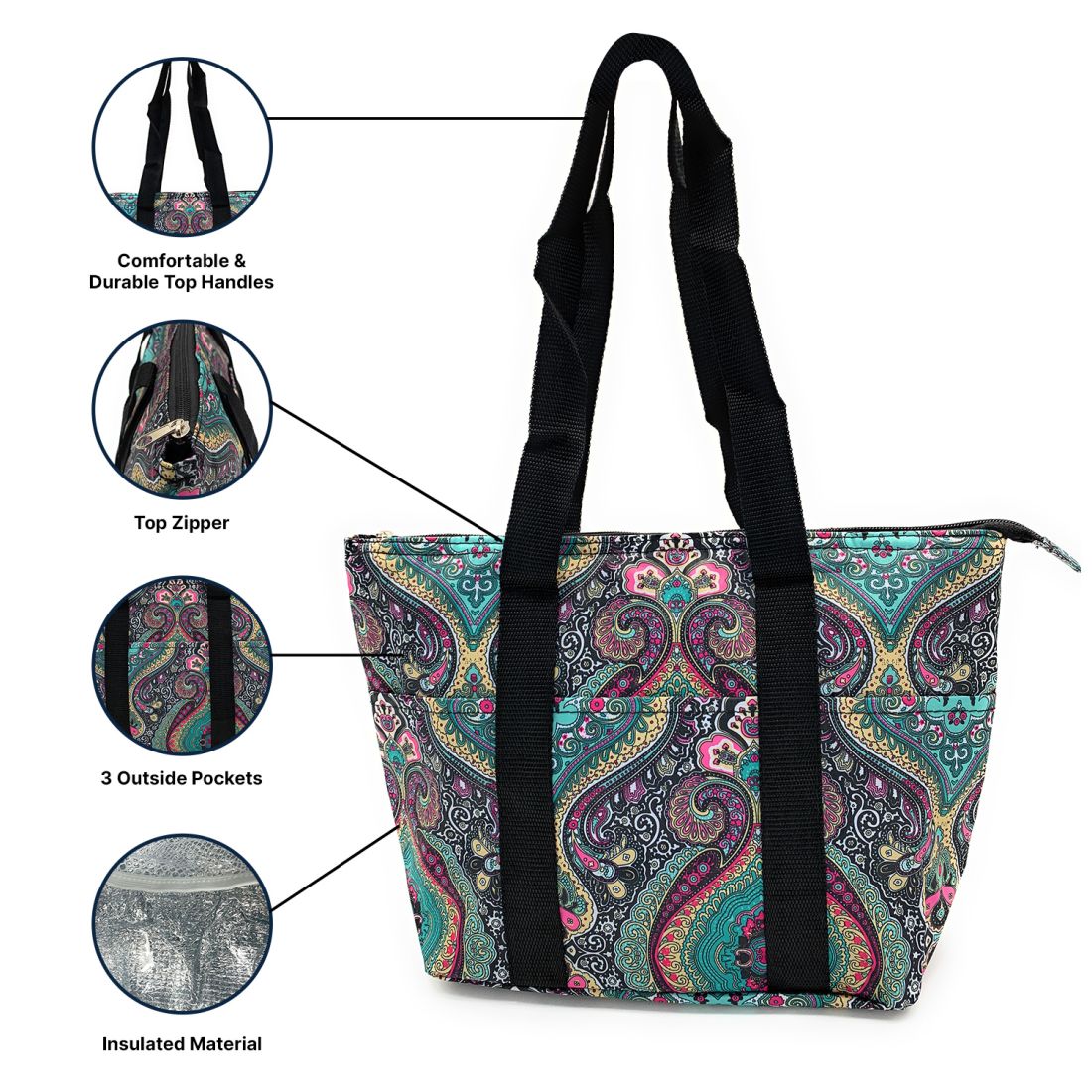 Empire Cove Insulated Lunch Bag Cooler Picnic Travel Food Tote Carry Bag-Floral-