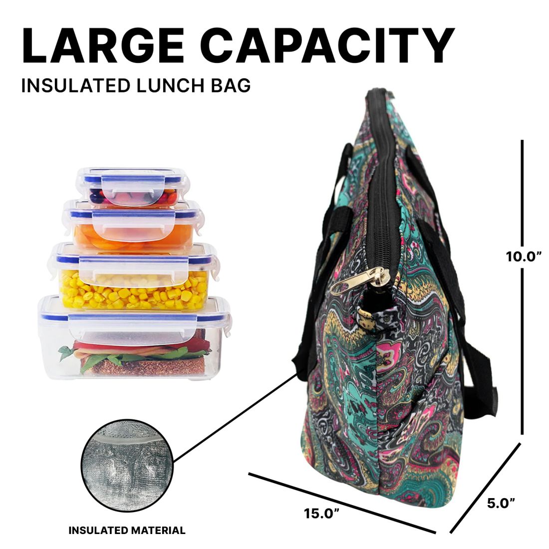 Empire Cove Insulated Lunch Bag Cooler Picnic Travel Food Tote Carry Bag-Floral-
