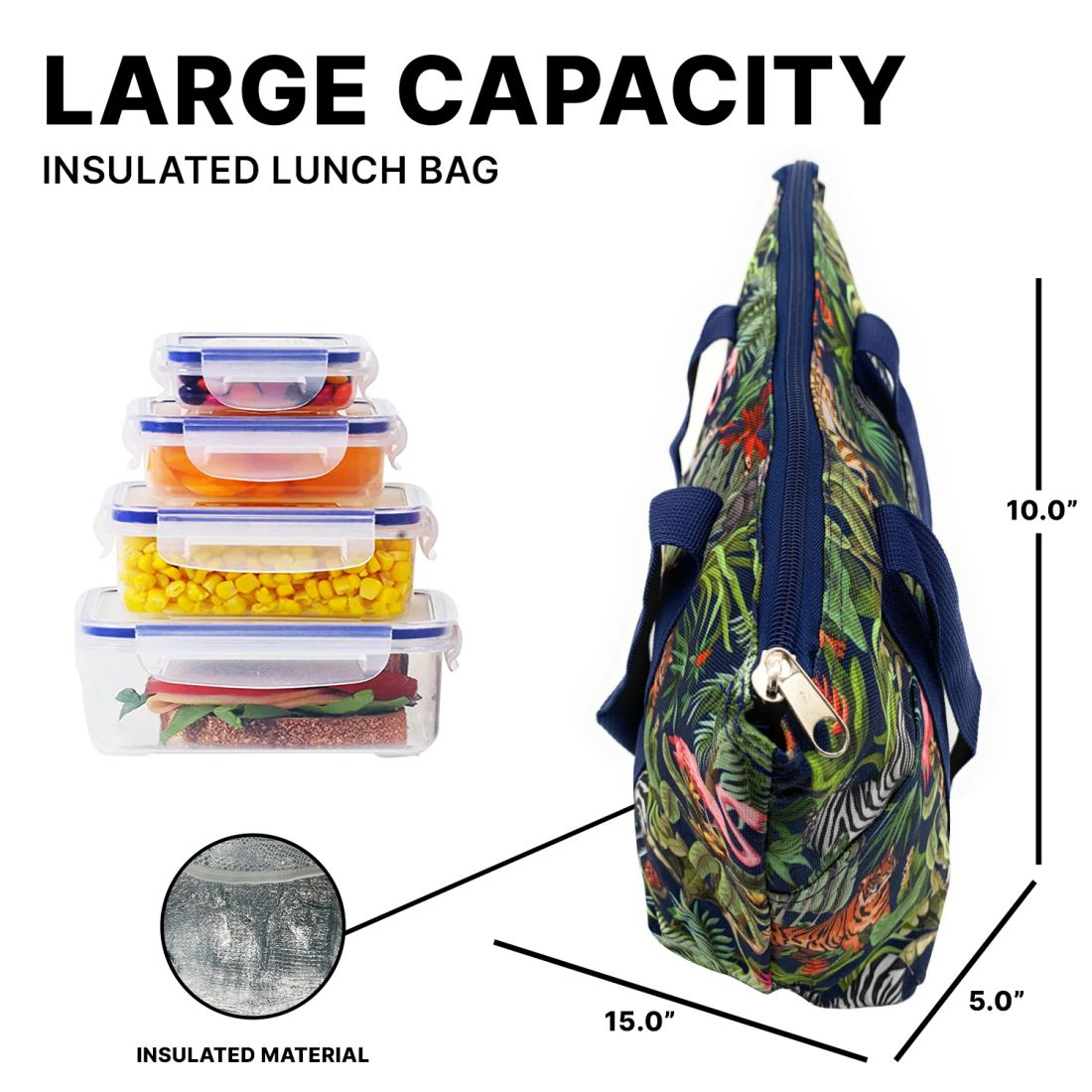 Empire Cove Insulated Lunch Bag Cooler Picnic Travel Food Tote Carry Bag-Floral-