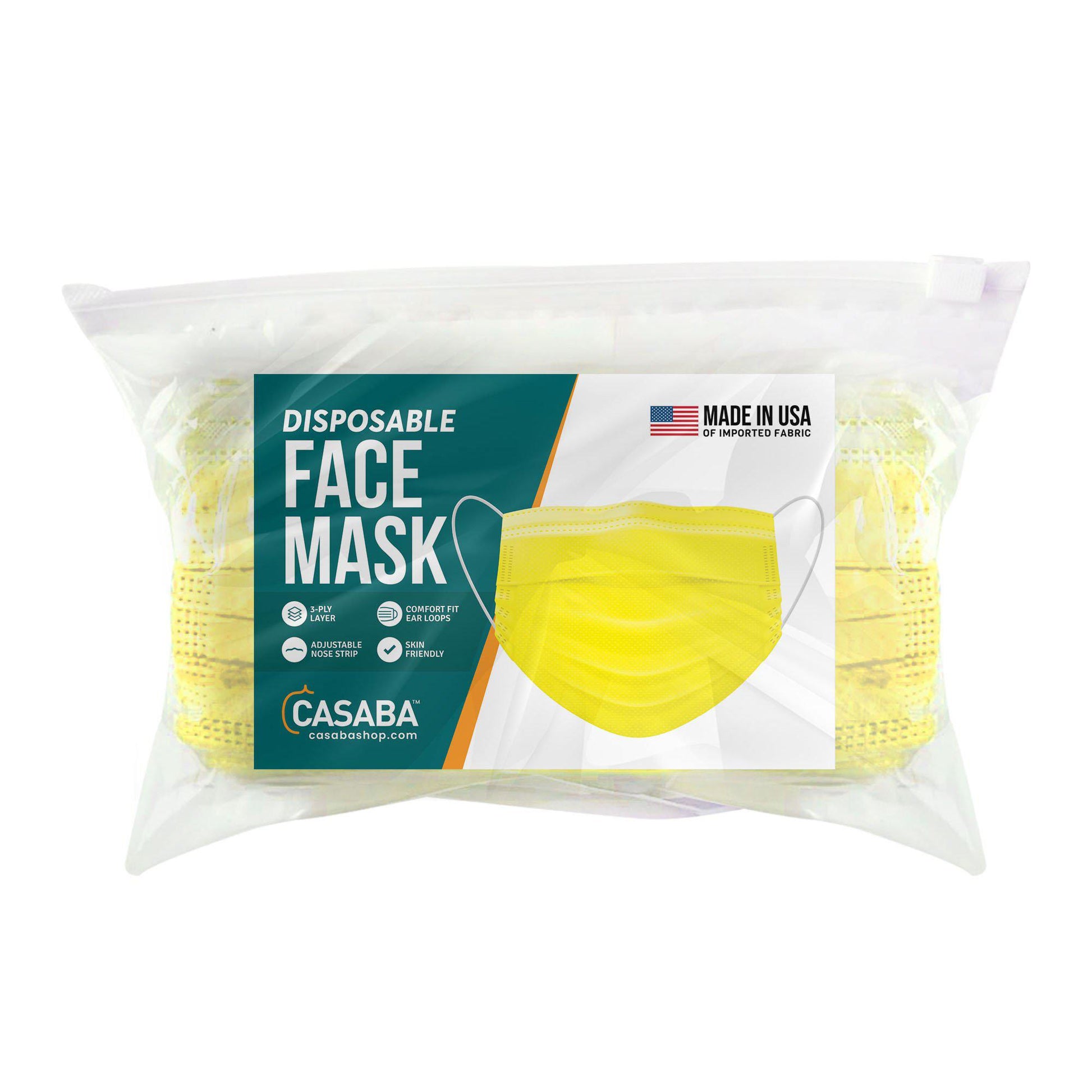 Casaba Face Mask Packs Disposable 3-Ply Filter - Made in USA with Imported Fabric - Yellow-10 PACK-