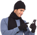Casaba Winter 3 Piece Gift Set Beanie Hat Scarf Touchscreen Gloves Cable Knit for Men Women-Black-