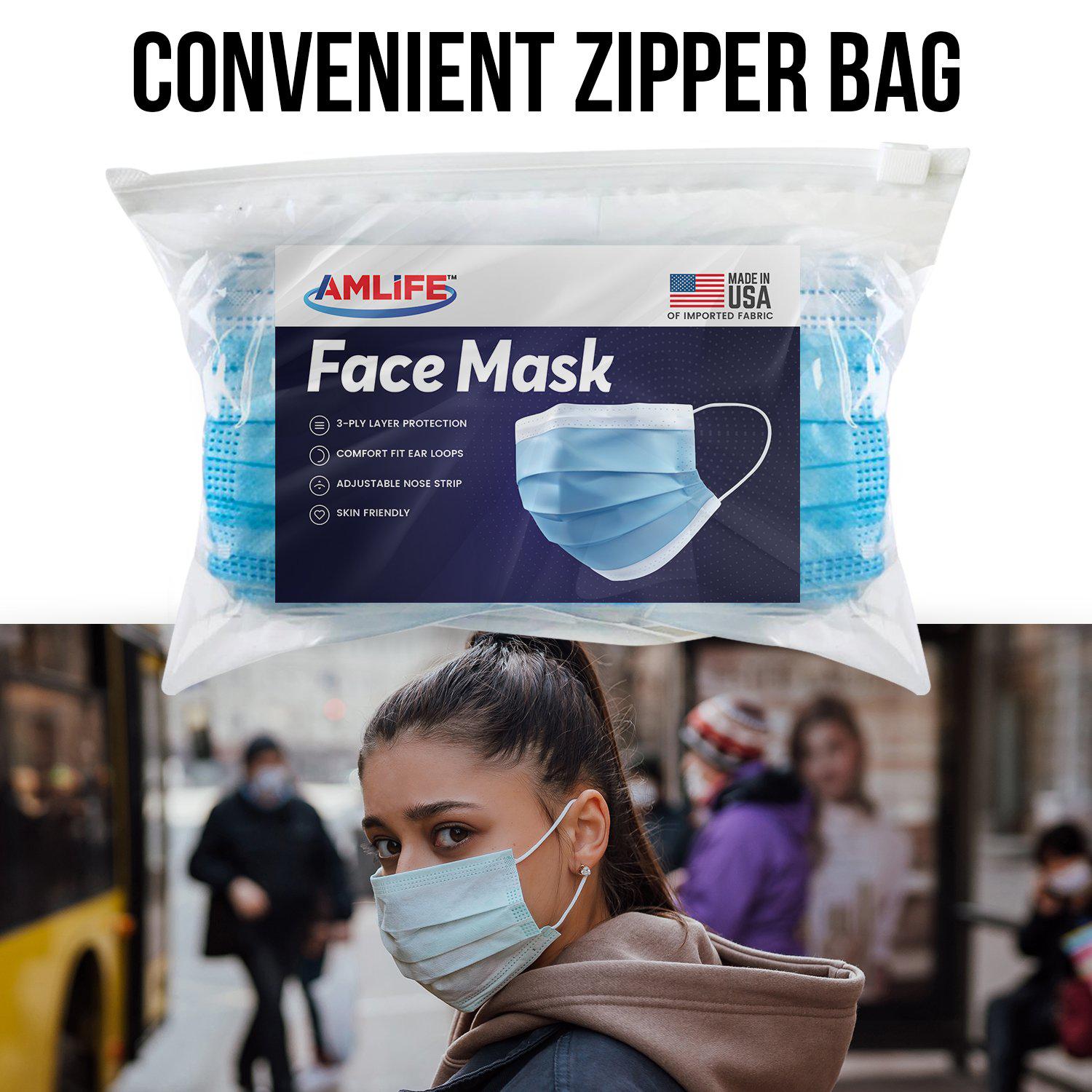 Amlife Case of 5000 Face Masks Blue Color Made in USA Imported Fabric Wholesale Bulk Lot-