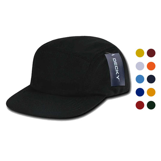 Decky Retro Flat Bill Performance 5 Panel Mesh Racer Caps Hats Unisex-Black-