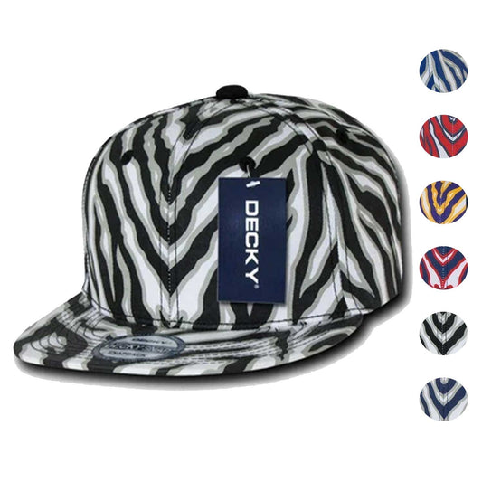 Decky Ziger Animal Print Flat Bill Hats Caps Baseball Zebra Snapback-BLACK-