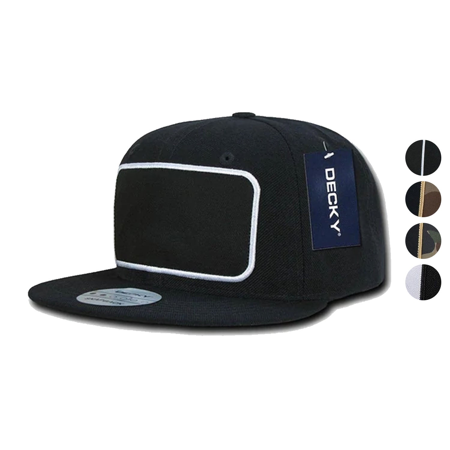 Decky Patch Snapbacks Flat Bill 6 Panel Camo Black Baseball Hats Caps Unisex-Black-
