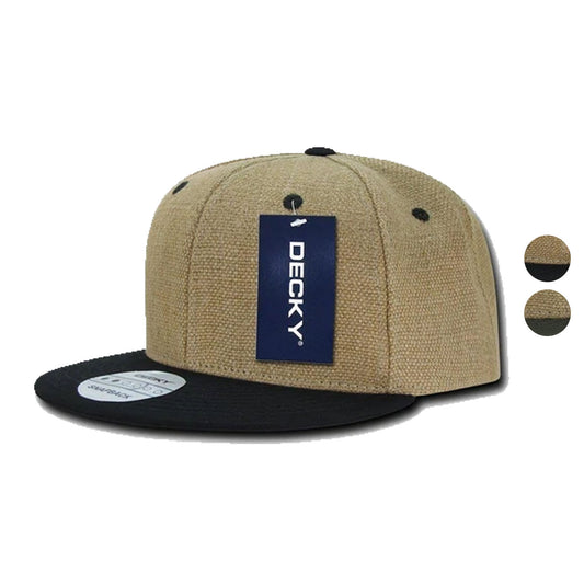 Decky Heavy Duty Jute Snapbacks Flat Bill Baseball Hats Caps Unisex-Black-
